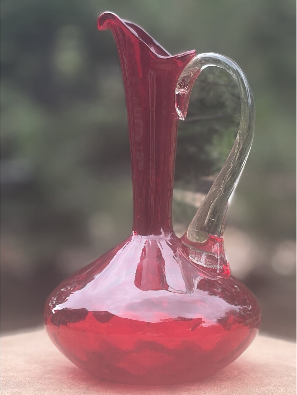 Vintage Empoli Italian Red Glass Pitcher Vase - Mid-Century Modern Stunning